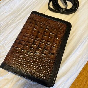 Brahmin Brown and Black Crocodile-Embossed Crossbody Bag
